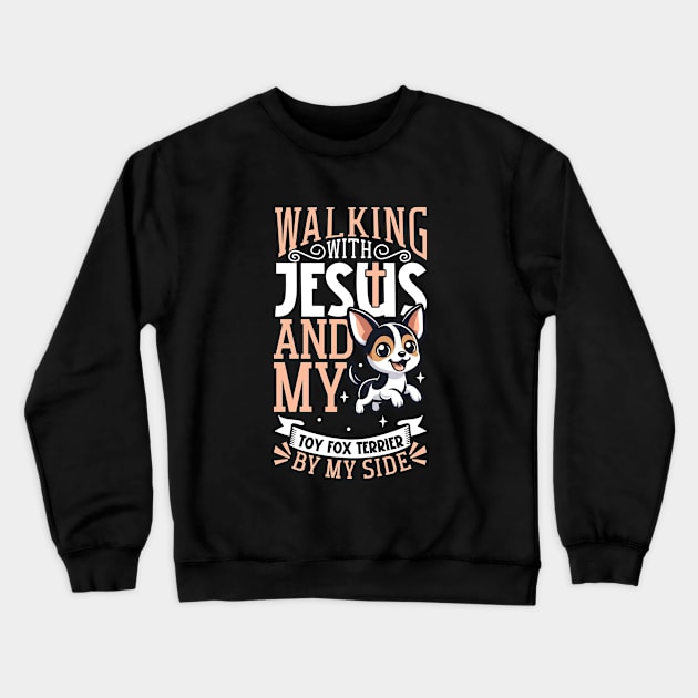 Jesus and dog - Toy Fox Terrier Crewneck Sweatshirt by Modern Medieval Design